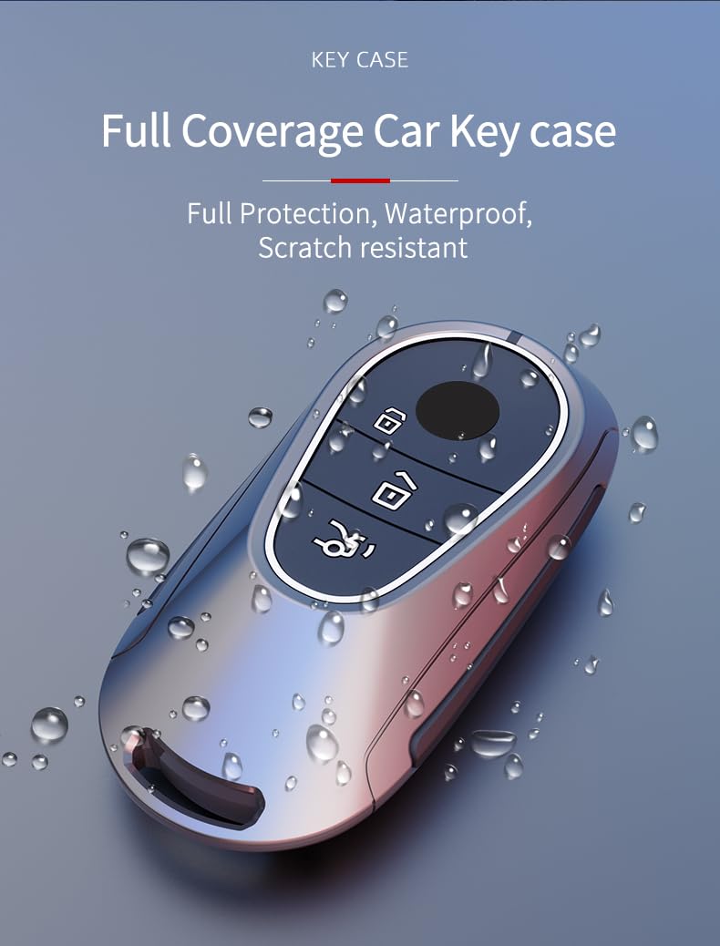 Mercedes GLC 300 Luxury Premium Metal Smart Car Key Cover Key Case With Key Chain( 3 buttons )