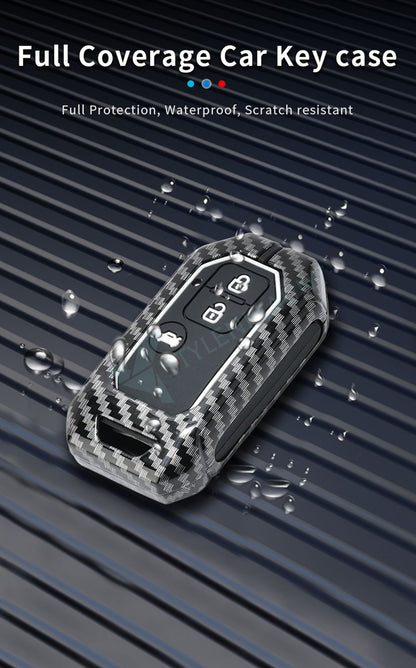 Suzuki Swift Dzire | Ertiga Luxury Premium Metal Carbon Fiber Smart Car Key Cover Key Case With Key Chain ( 3 Button )