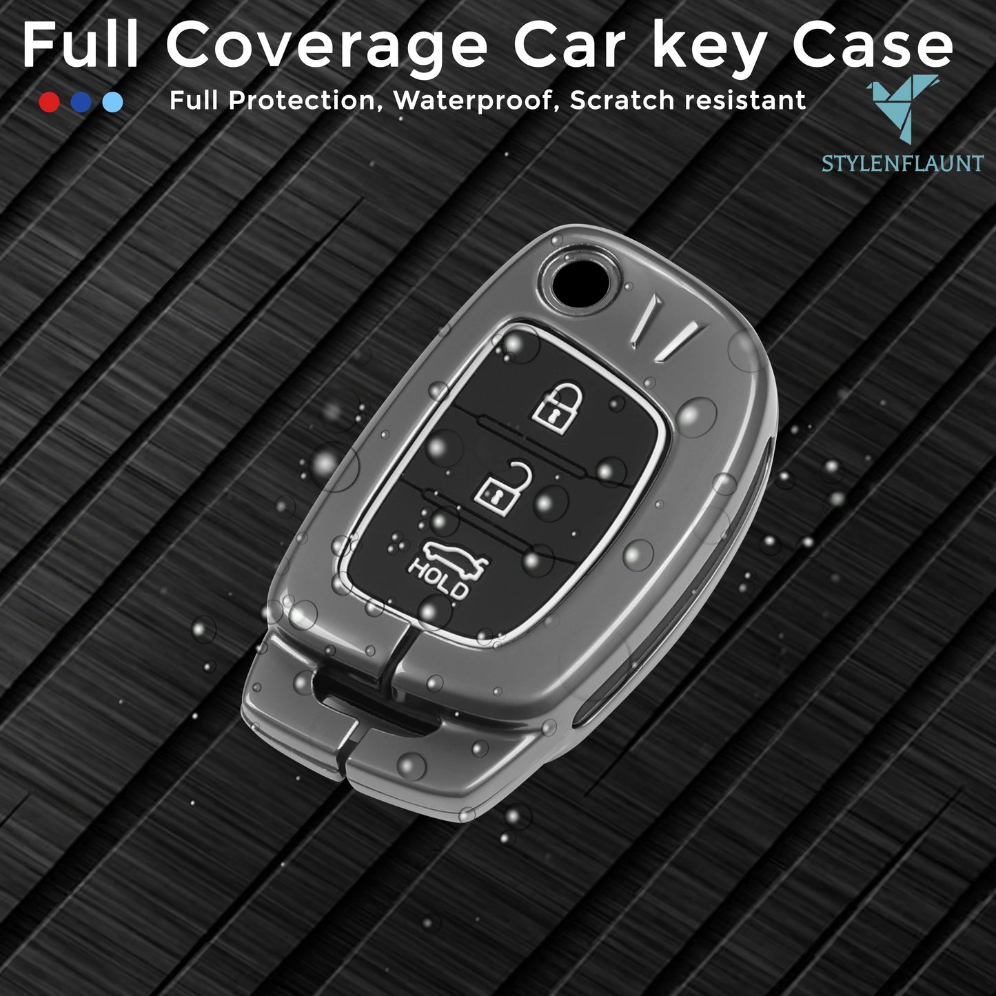 Hyundai Aura |Exter | i20 | Venue | Creta Luxury Premium Metal Smart Car Key Cover Key Case With Key Chain( 3 buttons )Compatible with flip key only