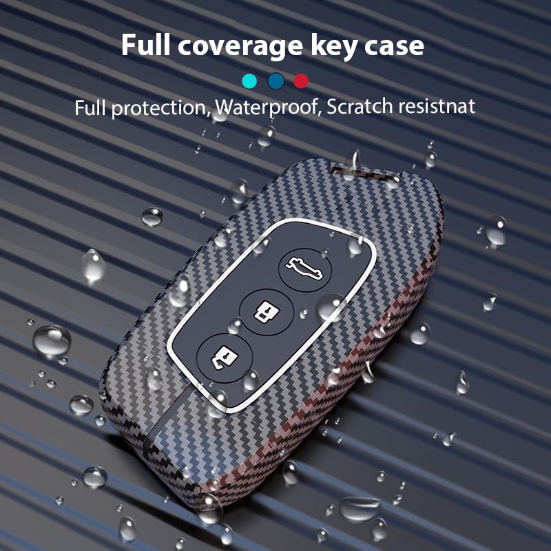 MG Hector 2023 | Windsor EV Luxury Premium Metal Carbon Fiber Black Soft Silicon Smart Car Key Cover Key Case With Key Chain ( 3 Button )