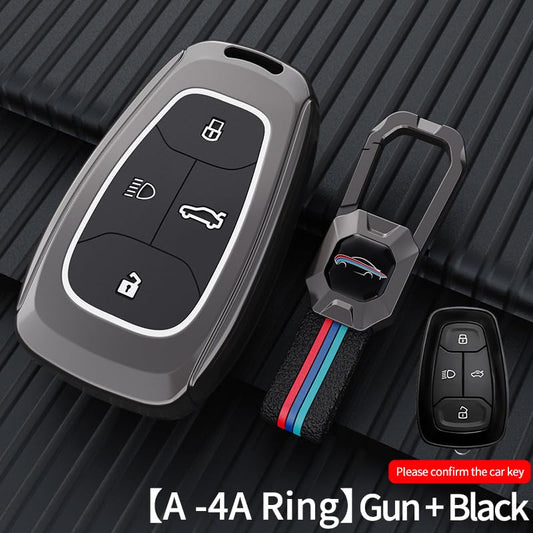 Tata Punch |  Nexon | Harrier |  Safari | Altroz | Tigor Luxury Premium Metal Smart Car Key Cover Key Case With Key Chain(4 Button)