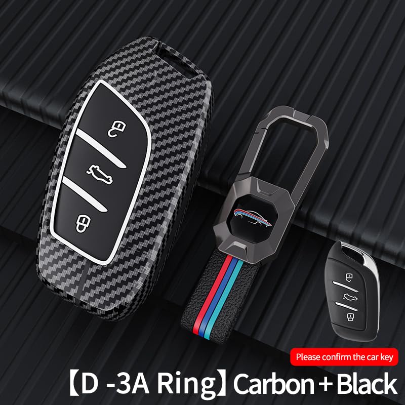 MG Astor | Zs Ev Luxury Premium Metal Carbon Fiber Black Soft Silicon Smart Car Key Cover Key Case With Key Chain( 3 Button )