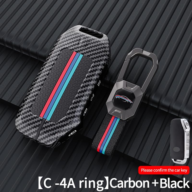 kia Seltos 2023 Luxury Premium Metal Carbon Fiber Black Soft Silicon Smart Car Key Cover Key Case With Key Chain( 4 Button )