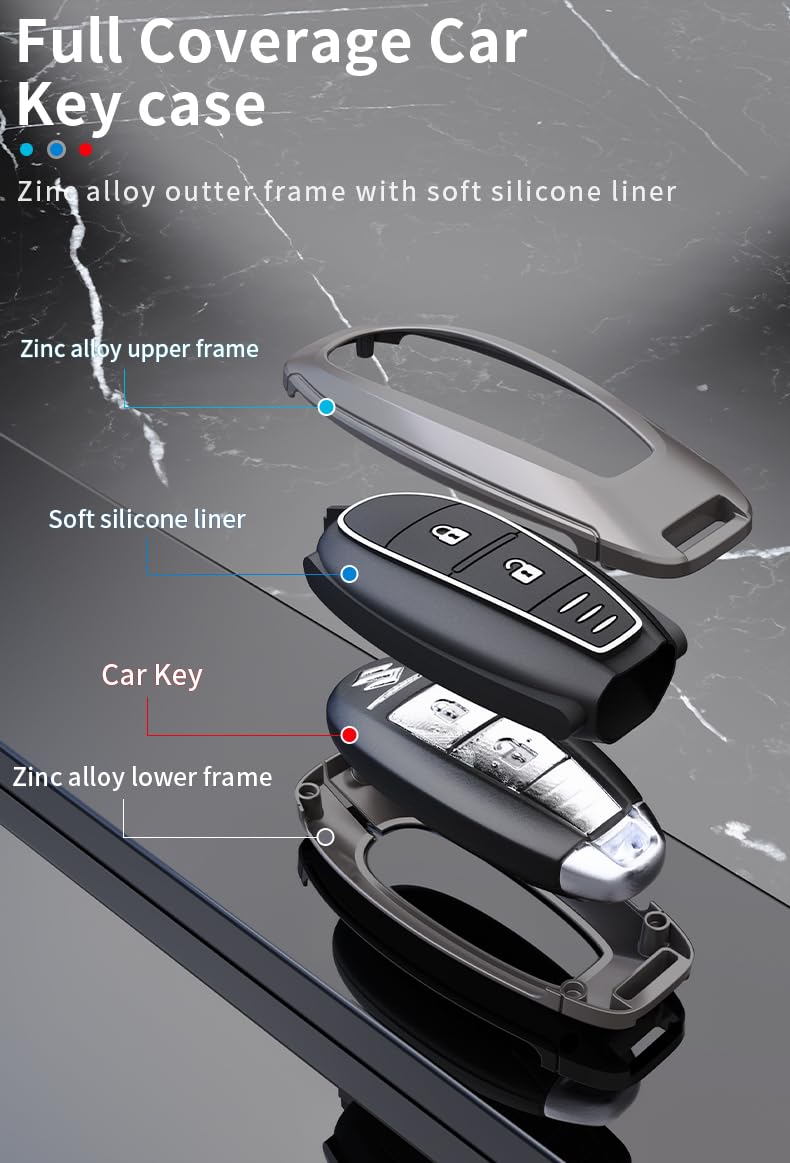 Nissan Magnite 2023 Luxury Premium Metal Smart Car Key Cover Key Case With Key Chain( 3 Button )