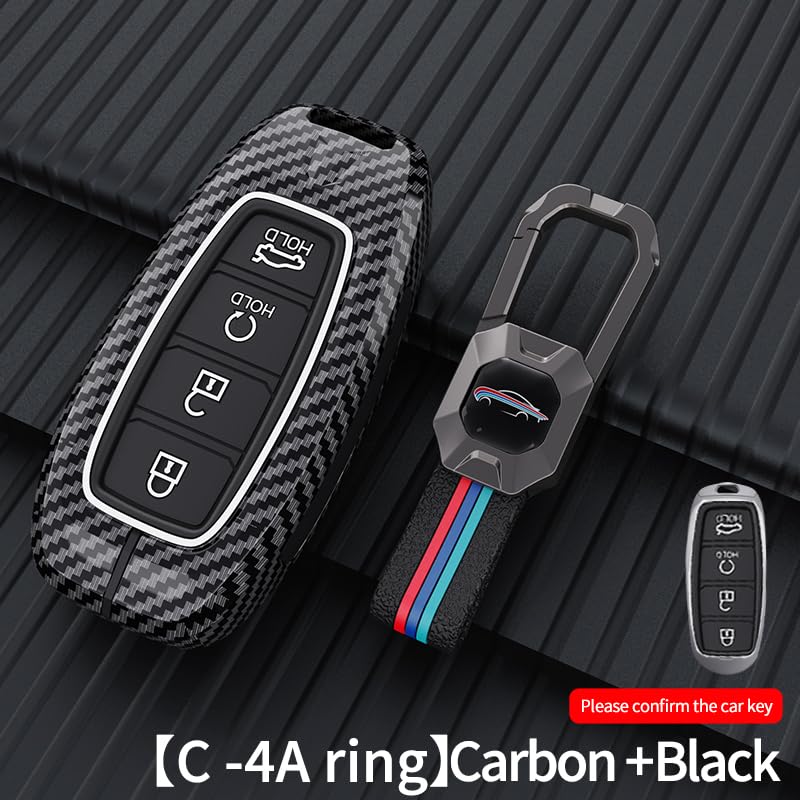 Hyundai Verna 2023 Luxury Premium Metal Carbon Fiber Black Soft Silicon Smart Car Key Cover Key Case With Key Chain (  4 buttons)