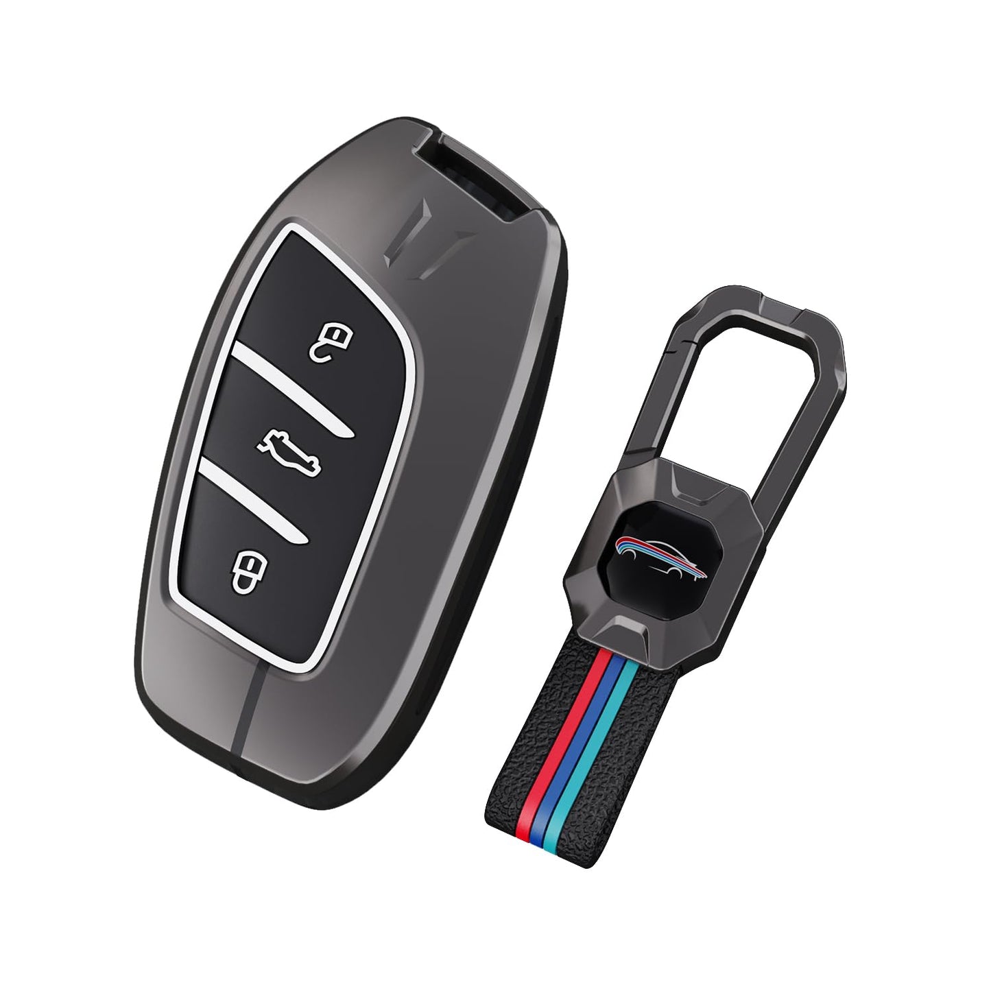 MG Astor | Zs Ev Luxury Premium Metal Smart Car Key Cover Key Case With Key Chain ( 3 Button )