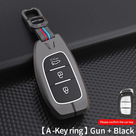 Hyundai Aura |Exter | i20 | Venue | Creta Luxury Premium Metal Smart Car Key Cover Key Case With Key Chain( 3 buttons ) Not Compatible for flip key