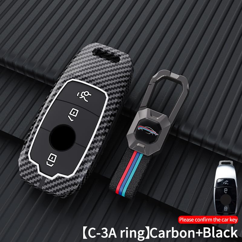 Mercedes GLA-200 Luxury Premium Metal Carbon Fiber Black Soft Silicon Smart Car Key Cover Key Case With Key Chain( 3 buttons )