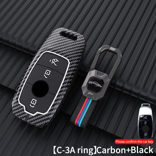 Mercedes GLA-200 Luxury Premium Metal Carbon Fiber Black Soft Silicon Smart Car Key Cover Key Case With Key Chain( 3 buttons )