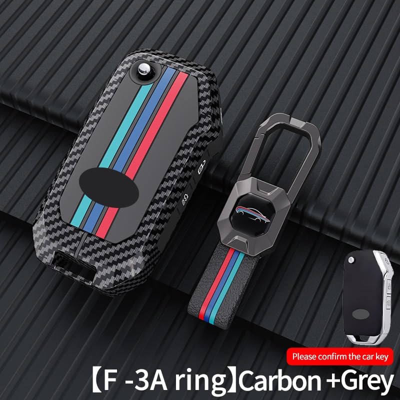 kia Seltos 2023 Luxury Premium Metal Carbon Fiber Black Soft Silicon Smart Car Key Cover Key Case With Key Chain ( 3 Button )