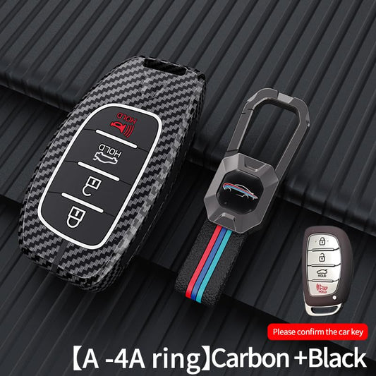 Hyundai 2020 Creta | Venue | Al Cazar Luxury Premium Metal Carbon Fiber Black Soft Silicon Smart Car Key Cover  Key Case With Key Chain-4 buttons(Compatible with Hyundai Creta 2020-2023)