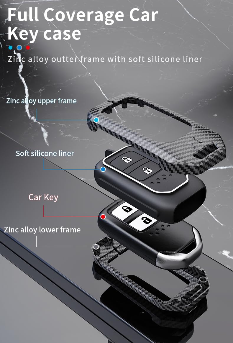 Honda Elevate 2023 Metal Carbon Fiber Black Soft Silicon Smart Car Key Cover ( 3 buttons )