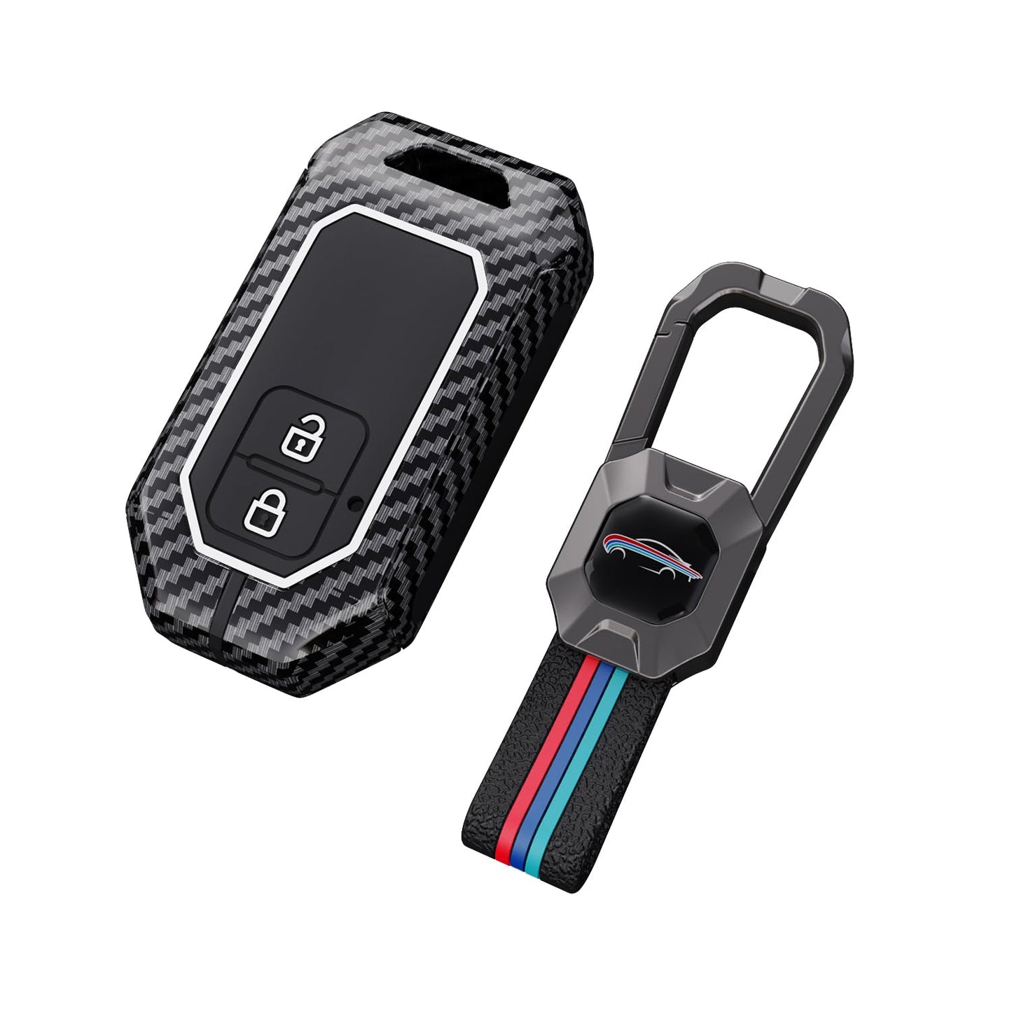 Toyota Urben Cruiser | Hyryder | Glanza Luxury Premium Metal Carbon Fiber Black Soft Silicon Smart Car Key Cover Key Case With Key Chain(2 buttons)