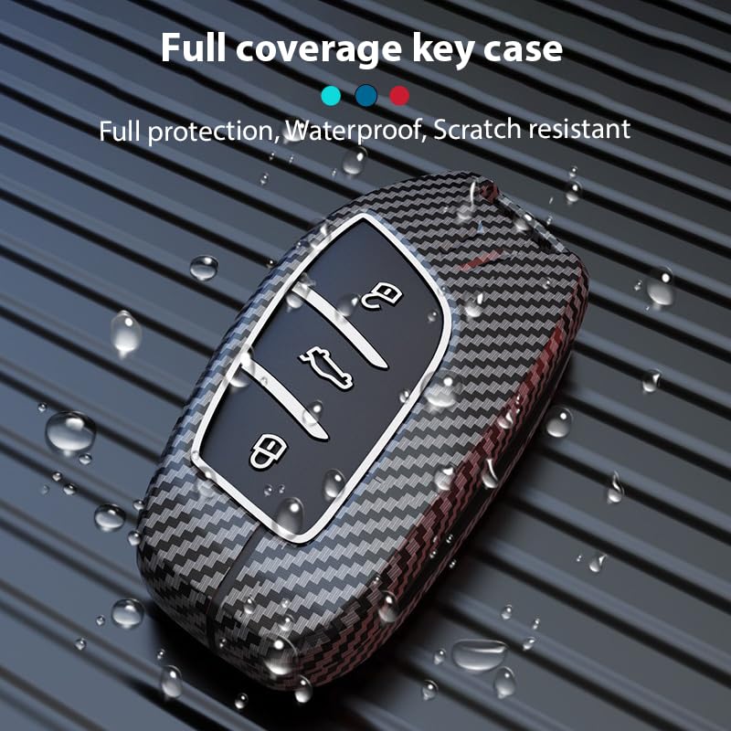 MG Astor | Zs Ev Luxury Premium Metal Carbon Fiber Black Soft Silicon Smart Car Key Cover Key Case With Key Chain( 3 Button )