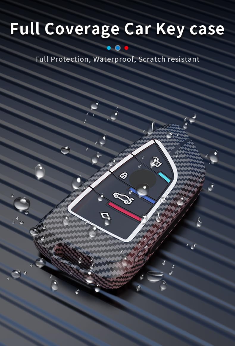 BMW 2,3 Series Luxury Premium Metal Carbon Fiber Black Soft Silicon Smart Car Key Cover Key Case With Key Chain( 4 Button )