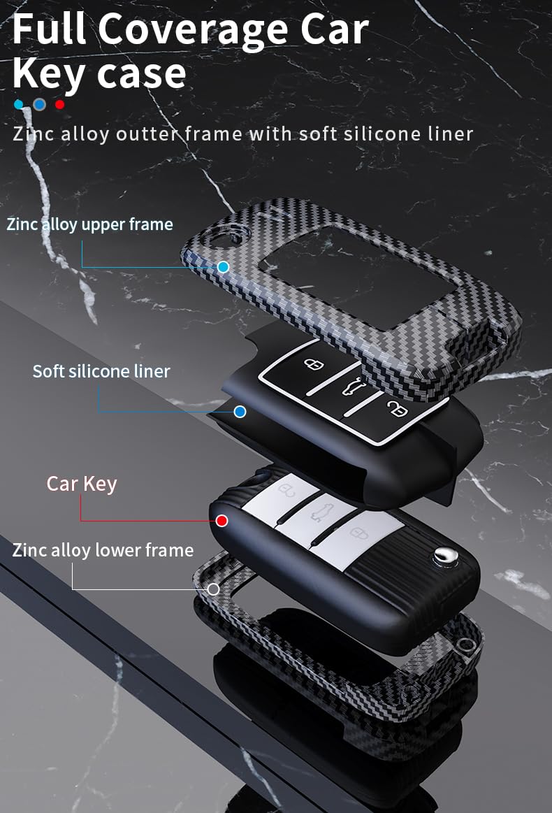 MG Astor | Zs Ev Luxury Premium Metal Carbon Fiber Black Soft Silicon Smart Car Key Cover Key Case With Key Chain( 3 Button )