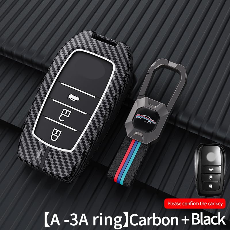 Suzuki Invicto Luxury Premium Metal Carbon Fiber Black Soft Silicon Smart Car Key Cover Key Case With Key Chain(3 buttons)