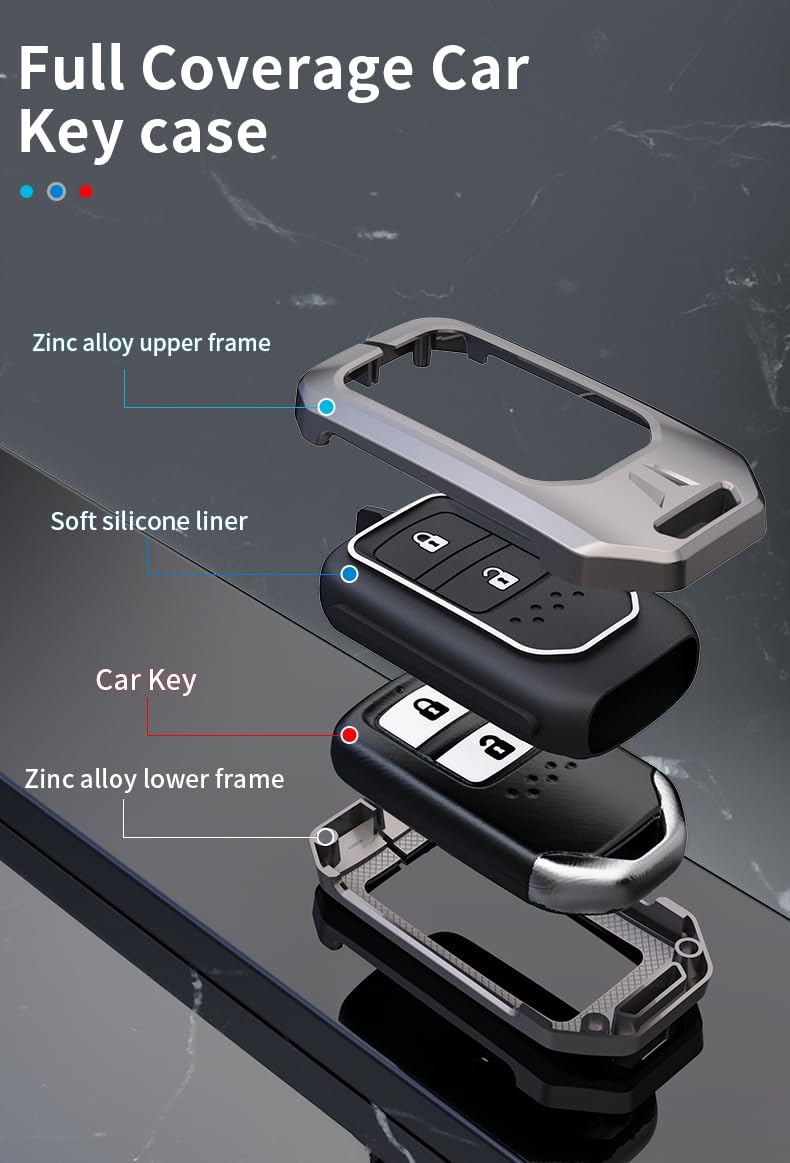 Honda Amaze | Elevate  2023 Luxury Premium Metal Smart Car Key Cover Key Case With Key Chain( 3 buttons )