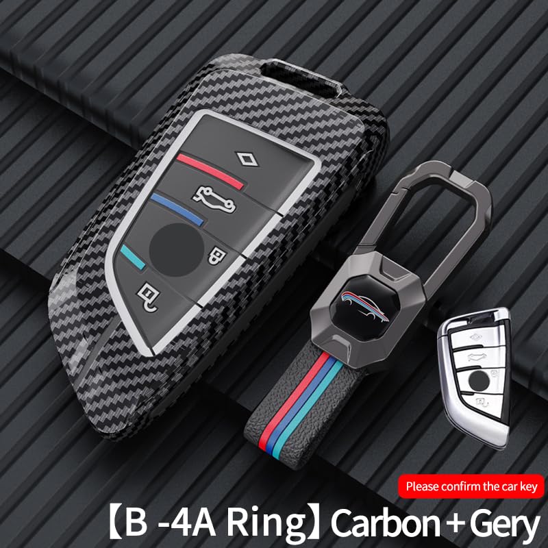 BMW 2,3 Series Luxury Premium Metal Carbon Fiber Black Soft Silicon Smart Car Key Cover Key Case With Key Chain( 4 Button )