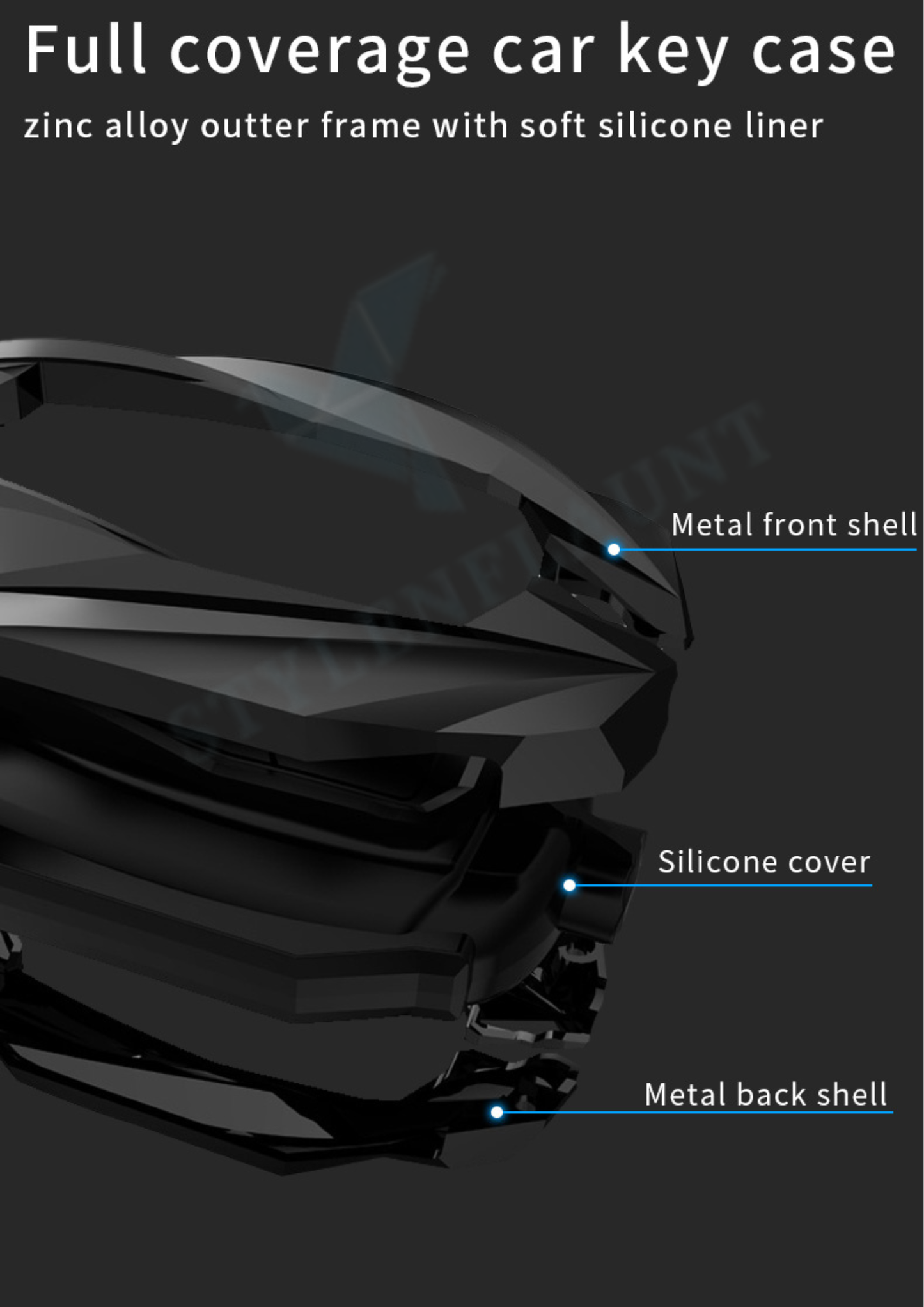 Hyundai i20 2024 | Verna Old Luxury Premium Protector Series Metal Black Soft Sillcon Smart Car Key Cover Key Case With Key Chain ( 3 button )