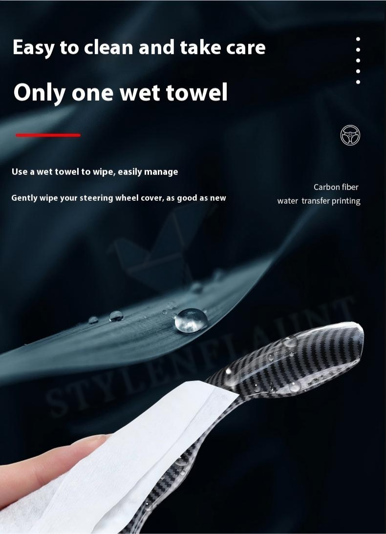STYLENFLAUNT Universal ABS Carbon Fiber Texture Steering Wheel Grip Cover for All Car Models Safe Non-Slip Car Interior Accessory long lasting print Comfortable Grip Steering Wheel Protector