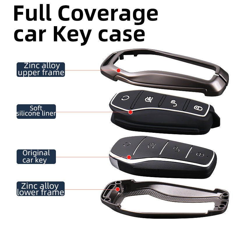 BYD Atto 3, Seal Luxury Premium Metal Smart Car Key Cover Key Case With Key Chain (4 Button)