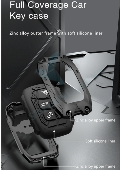 Jaguar F- face ( 2015-2020 ) Luxury Premium Transformer Series Metal Black Soft Sillcon Smart Car Key Cover Key Case With Key Chain ( 5 Button )