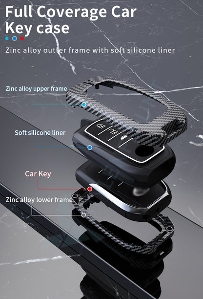 TOYOTA Land Crushier 2024 | Tundra SR5 2025 | Grand Highlander 2025 | Tacoma 2025 | Corolla 2025& | Camry 2025 Luxury Premium Carbon Fiber Black Soft Silicon Car Key fob Cover Key Case With Key Chain ( 4 buttons )