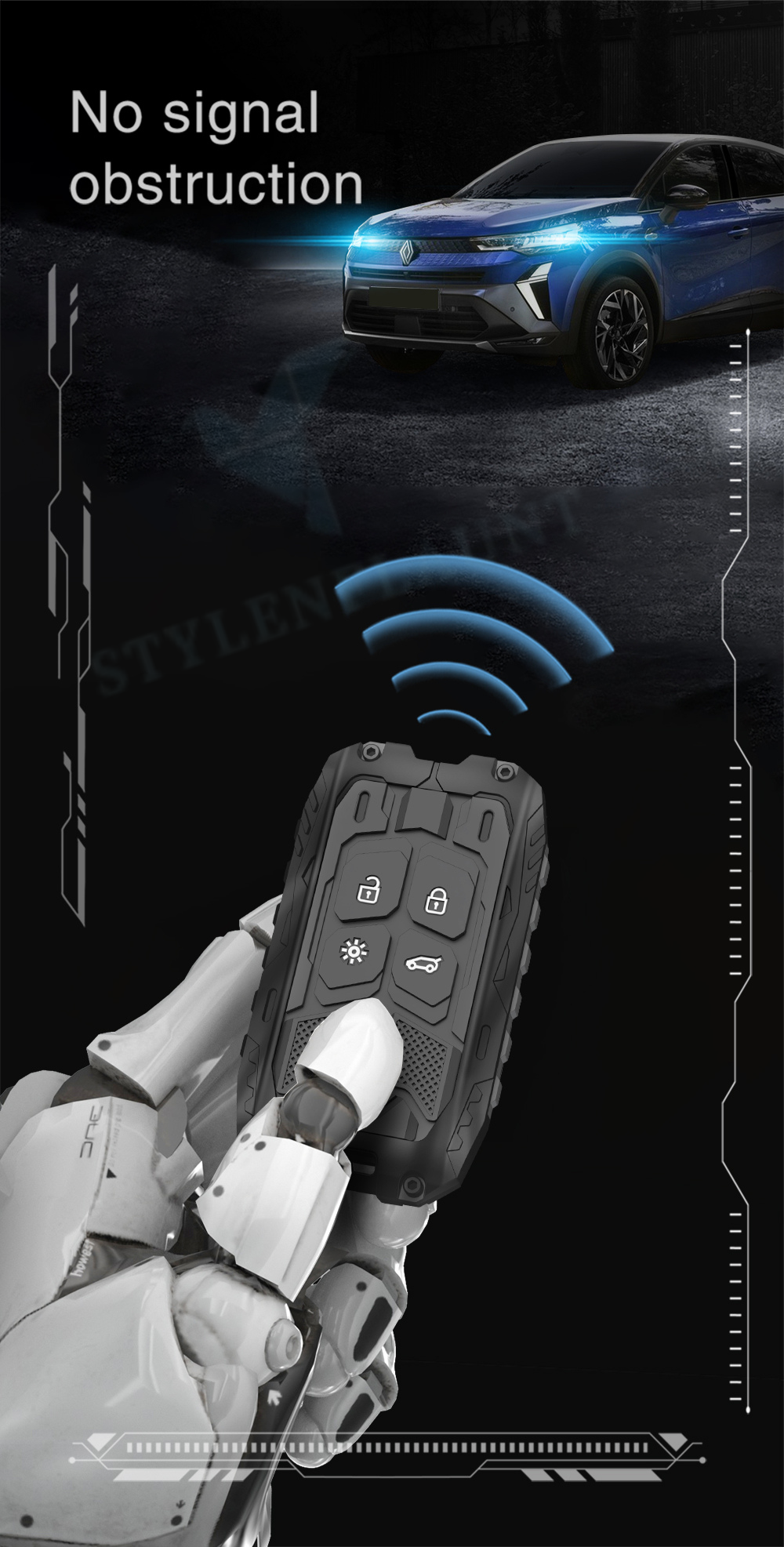 Renault Duster 2026 | Kiger Luxury Premium Transformer Series Metal Black Soft Sillcon Smart Car Key Cover Key Case With Key Chain (4 Button)
