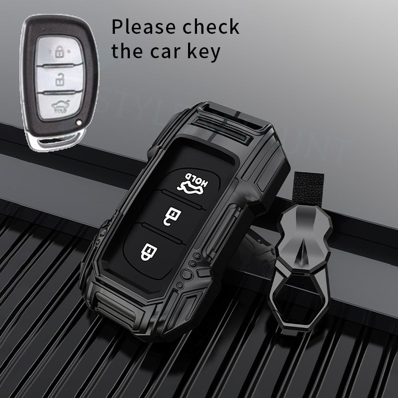 Hyundai Aura |Exter | i20 | Venue | Creta Luxury Premium Beast Metal Smart Car Design Key Cover Key Case With Key Chain ( 3 buttons ) Not Compatible for flip key