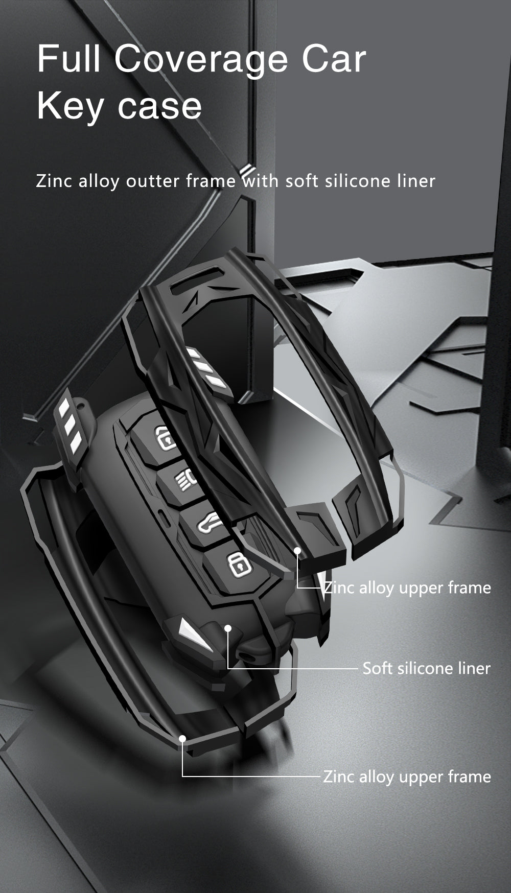 Tata Sierra Smart Plus, Pure Varient Luxury Screwless Series Metal Black Soft Sillcon Smart Car Key Cover With Key Chain ( 4 Button-Base ) - Design Patent Pending - Copying Prohibited