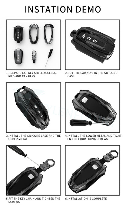 STYLENFLAUNT Waterproof New Protector Series Soft Silicon Car Case Holder Keychain & Full Protection 3 Button Metal Smart Car Key Cover for Skoda Kylaq | Kushaq | Slavia