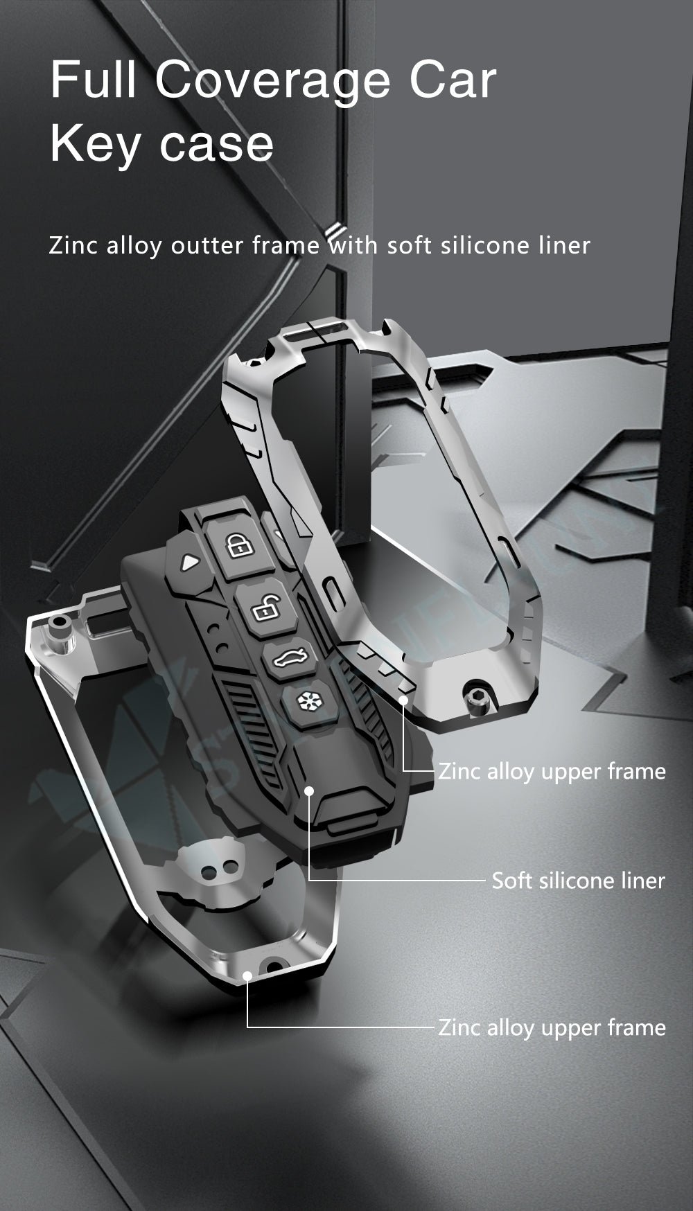 Mahindra XEV 9e and BE 6 Luxury Premium Transformer Series Metal Black Soft Sillcon Smart Car Key Cover Key Case With Key Chain ( 6 Button )