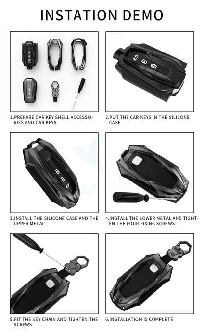 Suzuki Swift Dzire | Victoris Luxury Premium Transformer Series Metal Black Soft Sillcon Smart Car Key Cover Key Case With Key Chain   ( 3 Button )