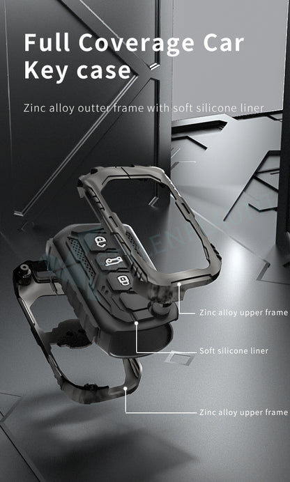 Mahindra Thar Roxx | XUV 700 | Thar | Scorpio-N 2023 | 3XO | Bolero Premium Transformer Series Metal Silicone Car Key Cover Case with Key Chain ( 3 buttons ) Flipkey