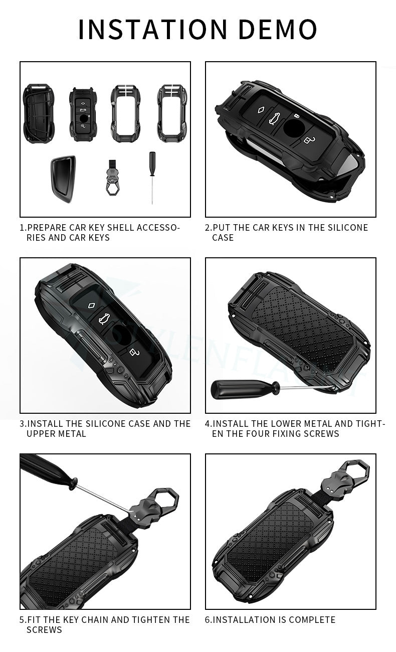 Mercedes Benz GLA 200 & EQA 250 EV Luxury Premium Beast Metal Smart Car Design Key Cover Key Case With Key Chain ( 3 buttons )