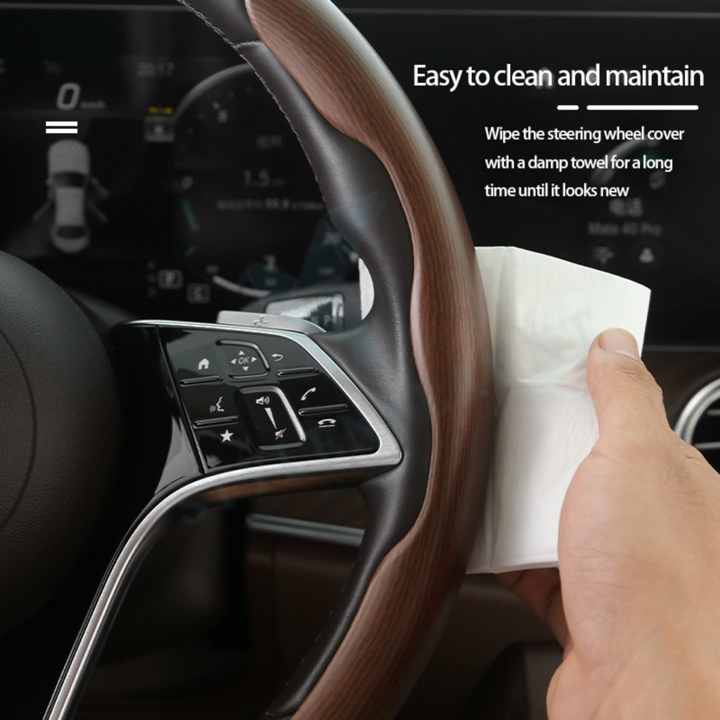 STYLENFLAUNT Universal ABS Peach Wood Matte Texture Steering Wheel Grip Cover for All Car Models Safe Non-Slip Car Interior Accessory long lasting print Comfortable Grip Steering Wheel Protector