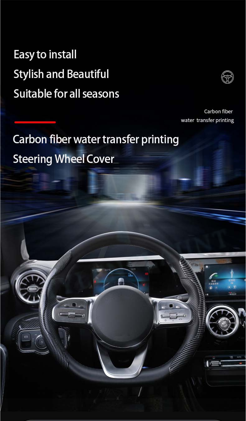 STYLENFLAUNT Universal ABS Carbon Fiber Texture Steering Wheel Grip Cover for All Car Models Safe Non-Slip Car Interior Accessory long lasting print Comfortable Grip Steering Wheel Protector