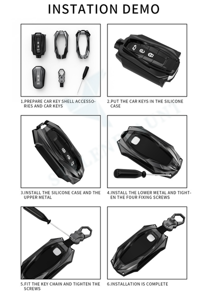 Hyundai i20 2024 | Verna Old Luxury Premium Protector Series Metal Black Soft Sillcon Smart Car Key Cover Key Case With Key Chain ( 3 button )