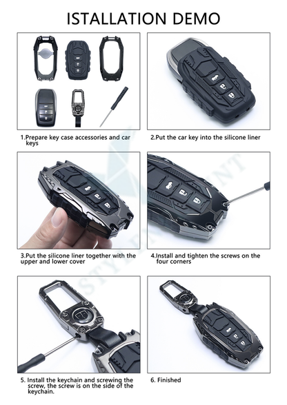 Jaguar F- face ( 2015-2020 ) Luxury Premium Transformer Series Metal Black Soft Sillcon Smart Car Key Cover Key Case With Key Chain ( 5 Button )