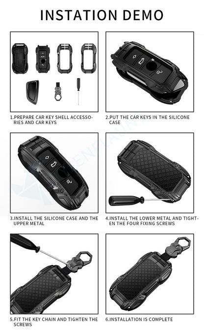 Volkswagen tiguan and virtus Premium  Luxury Premium Beast Metal Smart Car Design Key Cover Key Case With Key Chain ( 3 buttons ) Flipkey