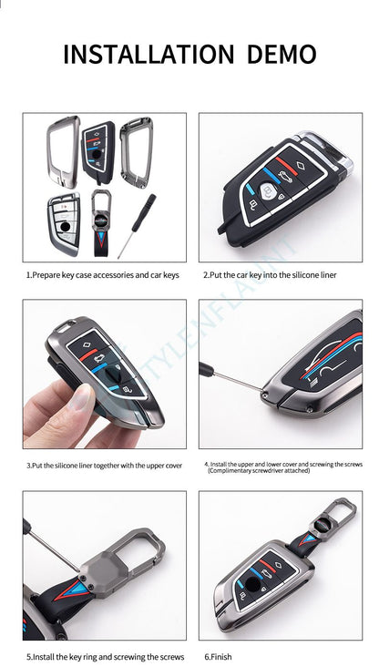 Suzuki Swift Dzire | Ertiga Luxury Premium Metal Carbon Fiber Smart Car Key Cover Key Case With Key Chain ( 3 Button )