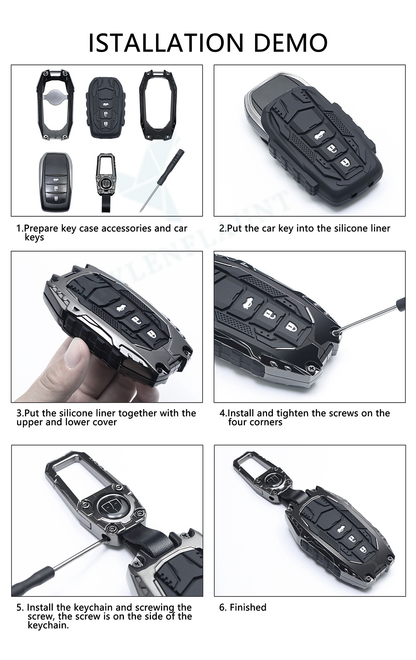 Mahindra XEV 9e | BE 6 | 7XO Luxury Premium Fighter Series Metal Black Soft Sillcon Smart Car Key Cover Key Case With Key Chain (6 Button) Design Patent Pending - Copying Prohibited