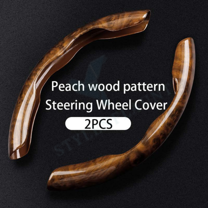 STYLENFLAUNT Universal ABS Peach Wood Glossy Texture Steering Wheel Grip Cover for All Car Models Safe Non-Slip Car Interior Accessory long lasting print Comfortable Grip Steering Wheel Protector