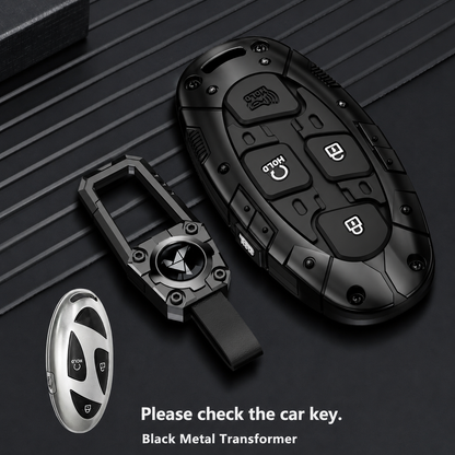 Hyundai Venue 2025 Luxury Premium Transformer Series Metal Black Soft Sillcon Smart Car Key Cover Key Case With Key Chain (4 Button)