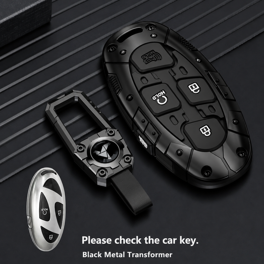 Hyundai Venue 2025 Luxury Premium Transformer Series Metal Black Soft Sillcon Smart Car Key Cover Key Case With Key Chain (4 Button)