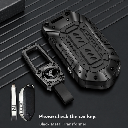 Kia Seltos 2026 | Syros 2025 | Syros EV 2026 | EV6 | EV9 Luxury Premium Transformer Series Metal Black Soft Sillcon Smart Car Key Cover Key Case With Key Chain (4 Button)