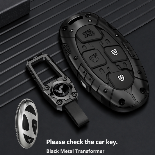 Hyundai Venue 2025 Luxury Premium Transformer Series Metal Black Soft Sillcon Smart Car Key Cover Key Case With Key Chain (3 Button)