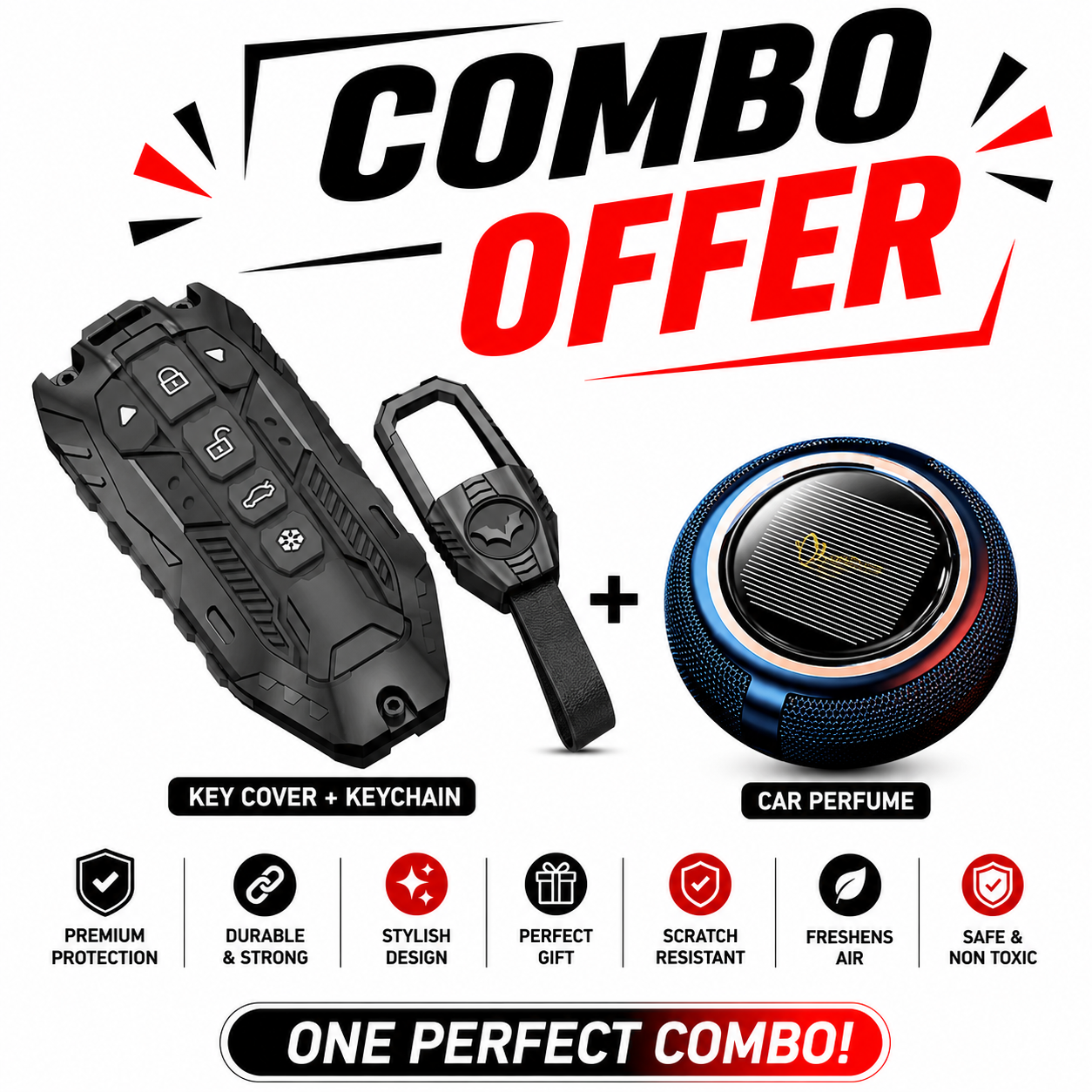 Batman Transformer Series Car Key Cover for Mahindra XEV 9e, BE 6 & XUV 7XO with Luxury Car Perfume Combo