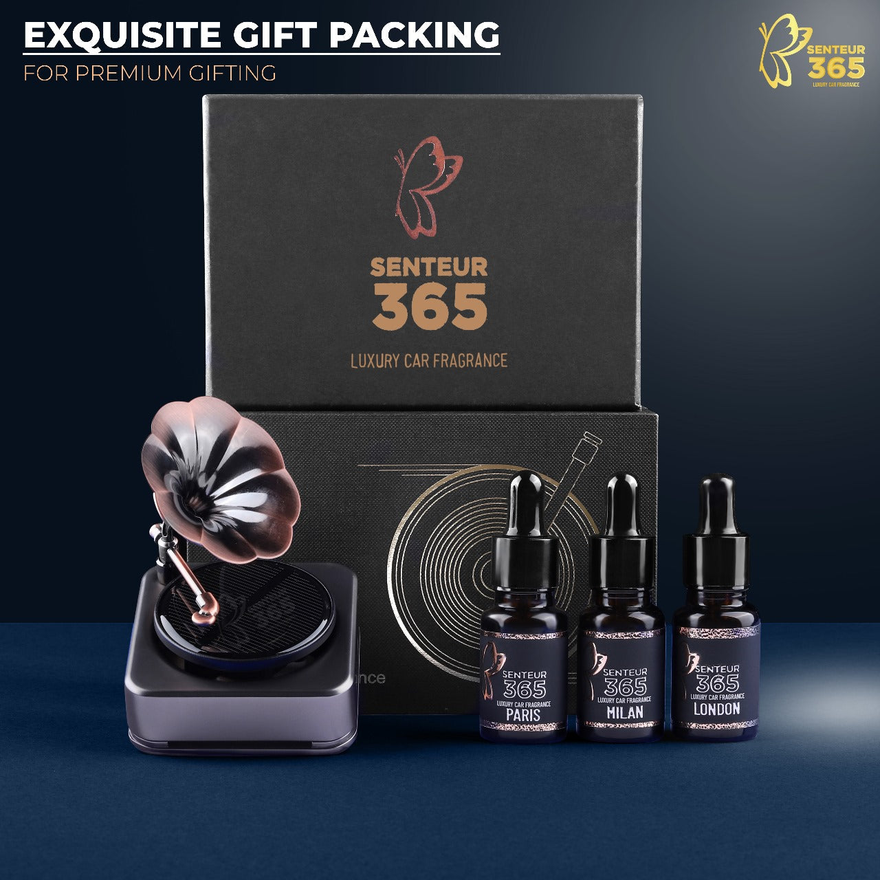 STYLENFLAUNT Senteur 365 - Trumpet Luxury Car Fragrance | Premium Solar Powered Car Perfume with 1 Year Fragrance, Long Lasting Luxury Car Air Freshener for Car dashboard | Premium Gift Item for personal and Corporate gifting